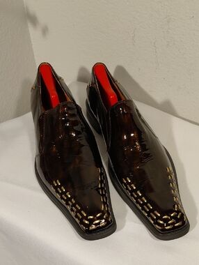 Moretti Dark Brown Patent Slip-On Shoes